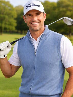 Weatherproof Vintage Blue Cotton Sleeveless Full Zipper Sweater Vest, Large